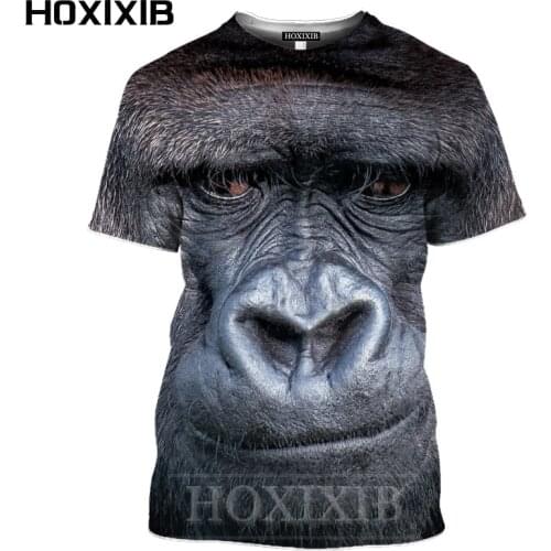 HOXIXIB Men T Shirt Women Short Sleeve Top 3D Printing Gorilla Tshirt Animal Imitate Emoticons Fun Harajuku Punk Street Clothing