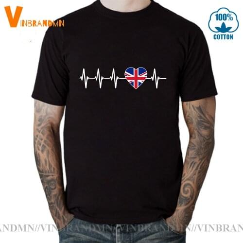 I Love United Kingdom British Heartbeat Country T shirt Country Flag Heart T-Shirt men Summer Short Sleeve Cotton Clothe