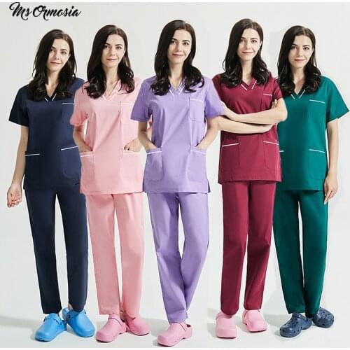Multicolor cotton breathable soft uniform beauty salon nursing tops doctor operating room work clothes pet shop scrub top custom