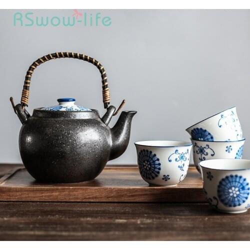 Japanese Style High Temperature Hand-painted Ceramic Tea Set One Pot and Four Cups Household Tea Set Tea Pot and Cup Set