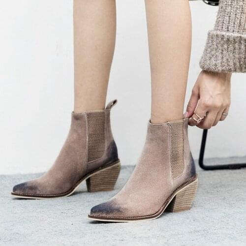 Leather short boots women high heel boots sexy pointed toe womens boots 2020 winter fashion womens shoes