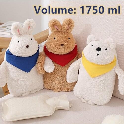Creative Cartoon Rabbit Bear Hot Water Bottle Cover Explosion-proof Plush Fabrics Fur Warm Bag Removable Washable 2L 1000ml 1750