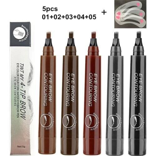 Lapiz Cejas 5pcs/set Eyebrow Pen Waterproof 4 Fork Tip Eye Brow Tattoo Pencil Long Lasting Natural lapiz de cejas