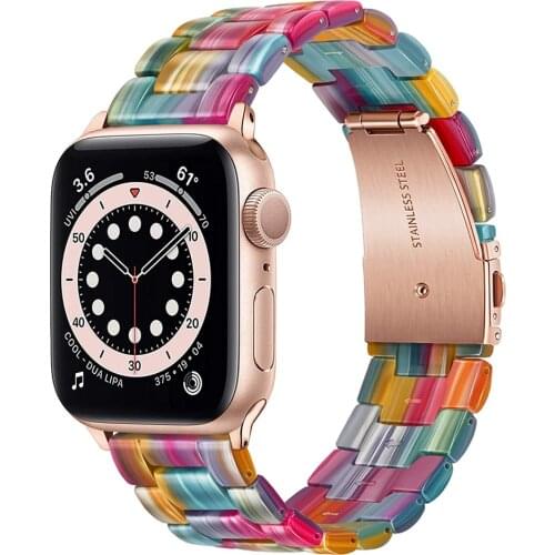 For Apple Watch Bands 38mm 40mm 42mm 44mm Resin Stainless Steel Metal Wristbands Bracelet Strap for iWatch Series 6/5/4/3/2/1/SE