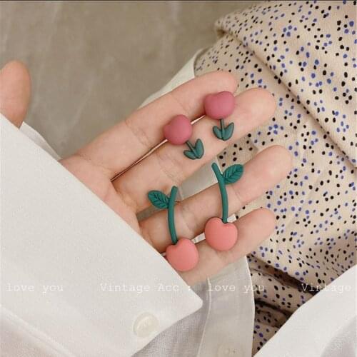 Fashion Retro Geometric Flower Earrings Sweet And Romantic Korean Version Of INS Tulip Earrings Girly Pink Cherry Cute Earrings