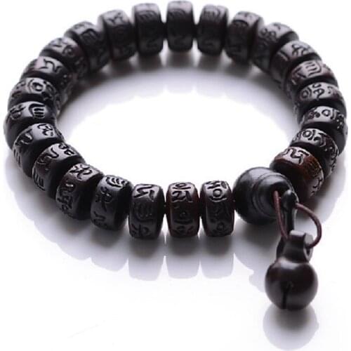 Natural Peach Wood Buddha beads bracelet hand carved Tibetan Buddhist male bracelet Meditation Men wrist wooden bracelet