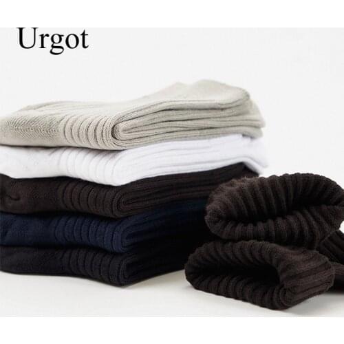 Urgot 5 Pairs Socks Mens Cotton Long Tube Winter Deodorant Striped Autumn Warm Soft Solid Color Sports Socks New Mens Socks