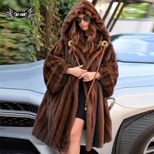 2020 New Fashion Real Mink Fur Coats Long With Big Hood Winter Genuine Women Mink Fur Jacket High Quality Pelt Fur Natural Coat
