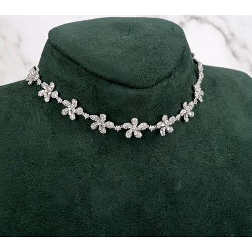 TIRIM Lovely Flower Choker Necklace Set Cubic Zirconia Necklac Black Velvet Women Collar Trendy Party Jewelry Wedding Engagement