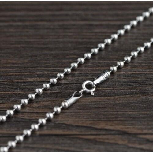FNJ 3mm Ball Chain Necklaces 925 Silver 45cm to 80cm Original S925 Thai Silver Necklace for Jewelry Making Vintage