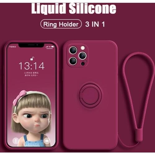 Luxury Liquid Silicone Car Ring Holder Phone Case For iPhone 13 12 11 Pro Max Mini X XR XS SE 2020 6 6S 7 8 Plus Magnetic Cover