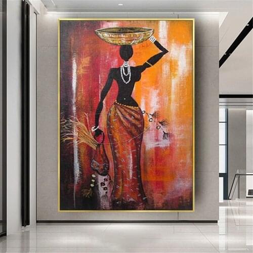 Hand Painted Africa Woman at the tribal bazaar Oil Painting on Canvas Painting Wall Art Picture for Living Room Decor poster Art