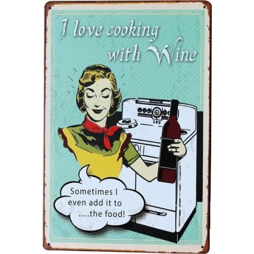 I love cooking with Wine Tin sign board Retro Alcohol Plate for mun and lady at home kitchen wall Metal photo LJ7-17 20x30cm A1