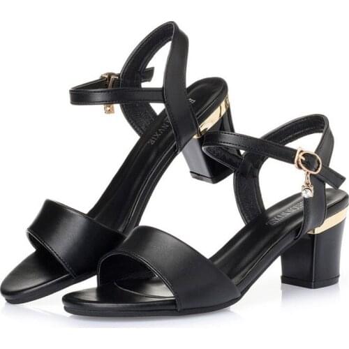 Sandals Ladies Summer 2021 New Buckle Thick Heel Comfortable Leisure Korean Open Toe Solid Color High Heels Ladies Joker Sandals
