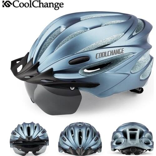 CoolChange Ultralight Cycling Safety Helmet Motorcycle Removable Lens Visor casco MTB Helmet For men women Bike Helmet Accessory