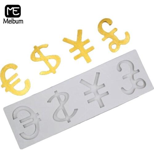 Meibum 4 Different Currency Unit Shape Silicone Mold Fondant Chocolate Cake Decorating Mould Cookie Candy Pastry Pan Baking Tray