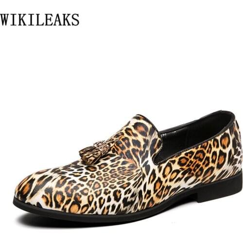 Yellow Loafers Slip on Shoes Men Fashion Red Man Dress Shoes Leather Leopard Party Shoes for Men 2021 Chaussure De Homme Zapatos