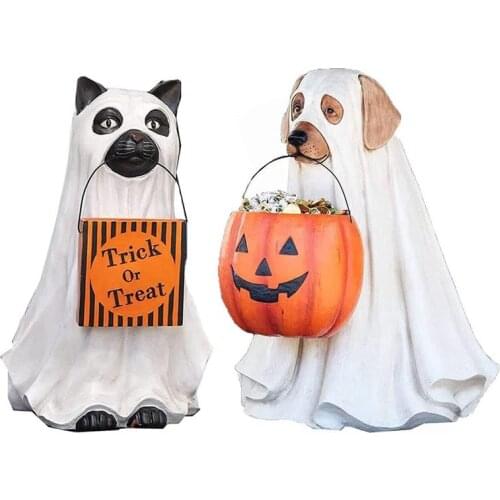 Halloween Dog Cat Ornaments With Candy Bowl Pumpkin Snack Bowl Stand For Trick Or Treat Indoor Outdoor Decor Party Supplies