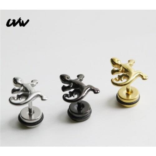 UVW228 2pc Boho ColorTrendy 316L Gecko Ear Stud Cartilage Piercing Earrings for Women Men Pendientes Brincos Fashion Accessories