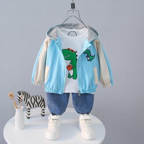 Spring Children Clothes Baby Boys Cartoon Dinosaur Hoodies Jacket T Shirt Pants 3Pcs/Set Kids Infant Clothing Toddler Sportswear