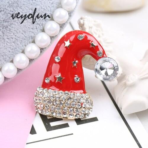 Veyofun Christmas Hat Enamel Rhinestone Brooches Pins Bags Badge Gift