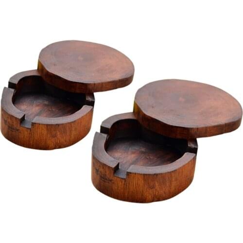 Vintage Natural Wood Carving Ashtray with Lid Detachable Simple Design Decorative Tray Cigarette Holder Tobacco Smokingdrowship