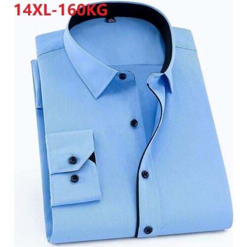 High quality 14XL plus Size autumn long Sleeve Dress Shirts Mens oversize 10XL 12XL Formal man formal Shirt cotton Blue black 54