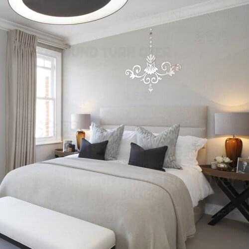 Mirror Wall Stickers Sticker Walls Decals Decoration Room Bedroom Vintage Retro Pendant Vintage Royal Palace Chandelier R013