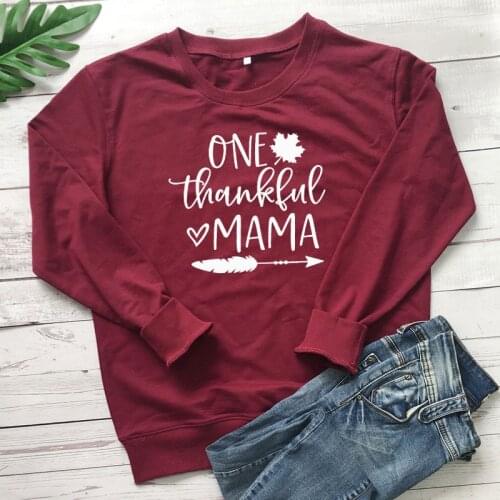 One Thankful Mama Arrow Printed Sweatshirt Casual Long Sleeve Graphic Jumper Pullovers Womens Thanksgiving Fall Sweatshirts