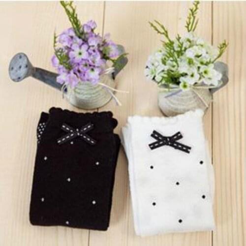 3-6 years old girls mesh dot lace bowknot knee-high socks cotton princess socks children socks mix wholesale Black, white