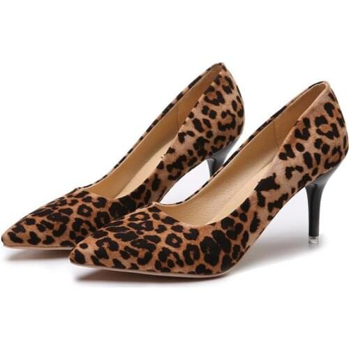 2021 Woman High Heels Pumps 8cm Tacones Pointed Toe Stilettos Talon Femme Sexy Ladies Wedding Leopard Print Plus Size 34-44