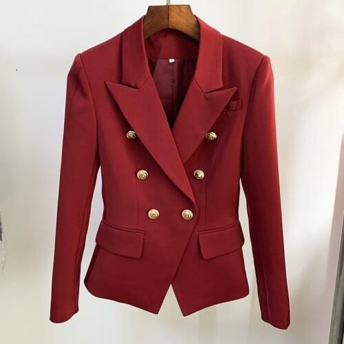 Europe style Chic OL elegant Double-breated blazer jacket High quality womens coat C373