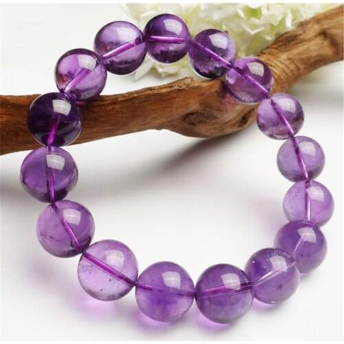 13mm Transparent Crystal Quartz Round Beads Bracelets Femme Women Ladies Charm Stretch Genuine Natural Purple Bracelet
