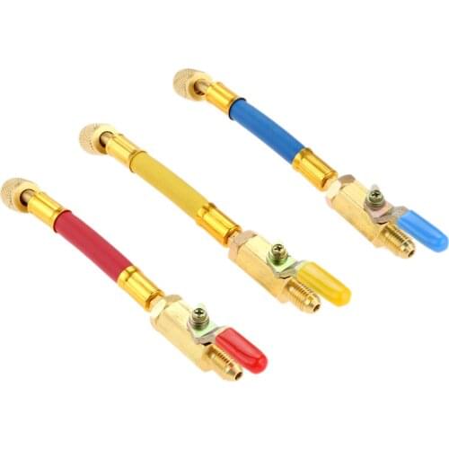 3Pcs 7" 1/4" SAE R134A R410a Refrigerant HVAC AC A/C Charging Hoses W/ Ball Shut Off Valves 170mm 600Psi Air Conditioning