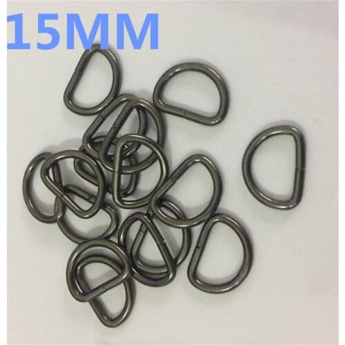 50pcs 15mm Gun Black Non-Welded D Dee Ring Metal Adjustable Buckle Accessories Diy handmade bags taping d half round buckle