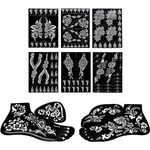 Xmasir 8 Pieces Hand&Foot Indian Henna Tattoo Stencil for Painting - Body Art Designs for Women Tattoo Templates 24 X 17cm