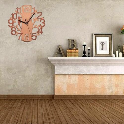 Wooden Wall Clock Bird Pattern Silent Minimalist Modern Style Large Arabic Numerals Living Room Decoration