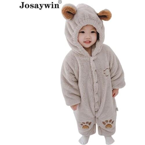 Baby Winter Romper Outfit Newborn Kids Clothes Girl Boys Jumpsuit Kids Warm Velvet Long Sleeve Bear Hooded Toddler Romper