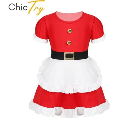 Baby Girls Short Sleeve Decorative Buttons Cotton Ruffle Xmas Dress for Toddlers Christmas Cosplay Party Kids Santa Girl Costume