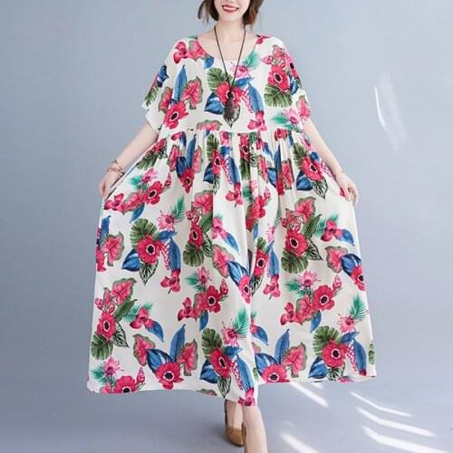 Holiday Travel Casual Dress Thin Soft Cotton Satin Loose Summer Beach Style Dress Plus Size Women Long Maxi Dress