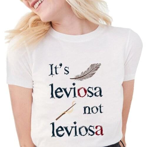 Fashion T Shirts Women Funny Feather t shirt women its LeviOsa not LeviosA Letter graphic Print tee Tops Casual White T-shirts