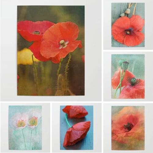 HD Printed Wall Art Red Flower Canvas Painting Modular Vintage Poppies Poster Home Decor Bedroom Bedside Background Pictures