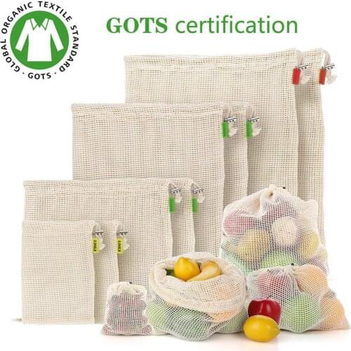 Cotton Mesh Vegetable Bags Produce Bag Reusable Cotton Mesh Vegetable Storage Bag Kitchen Fruit Vegetable with Drawstring