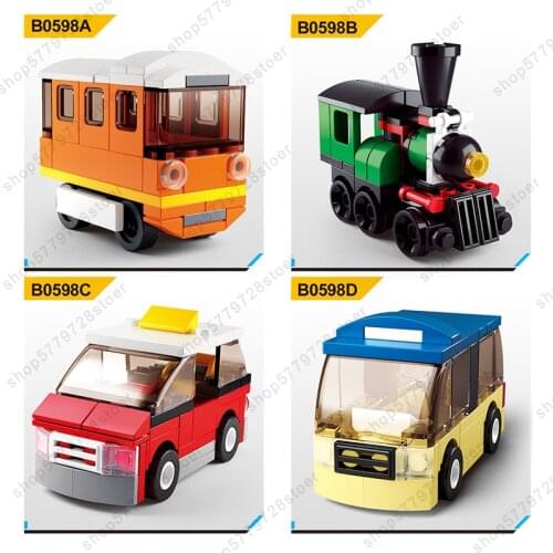 Sluban 214pcs 4in1 Urban Train Bus Technicaling Car Taxi Metro Building Block Minifigure Toy Educational Toys Gifts For Children
