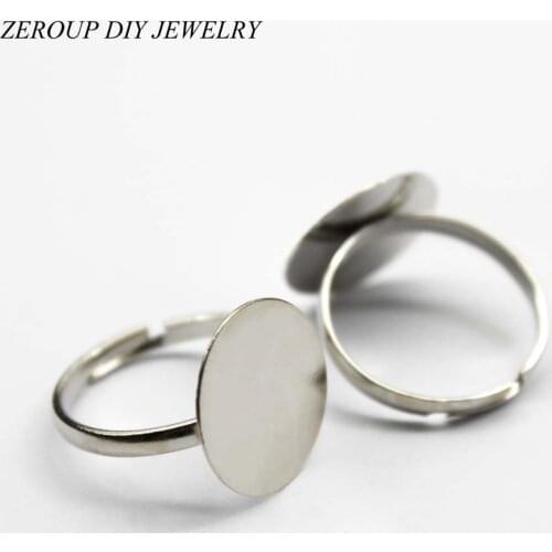 10pcs 15mm Silver Color Plated Ring Setting Round Glass Cabochon Base Adjustable Cameo Blanks Supplies for Jewelry J-001
