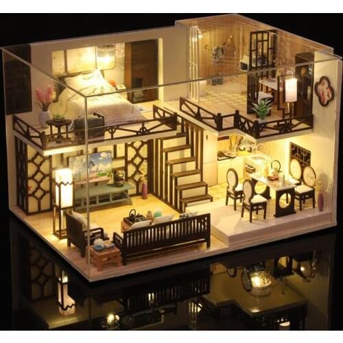 DIY Doll House Wooden Miniature Dollhouse with Furniture Ornaments Kit With LED Light Toys Gift For Children Kids Girls