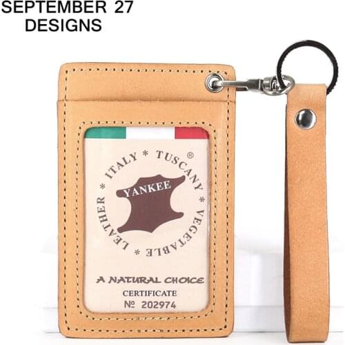 New Fashion ID Badge Vertical Card Holder Genuine Leather Luxury Top End Credit Card Wallet Identity Bus Card Case Tag Keychain