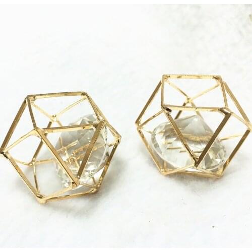 New rhinestone beads crystal arc cube copper cage pendant 18mm 27mm making women jewelry 2/pcs B881