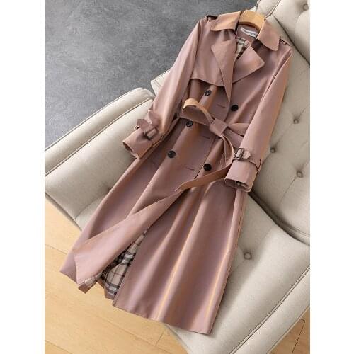2021 New Spring Korean Knee Coat British Wind Down Windbreaker Womens Middle Long Coat Thin