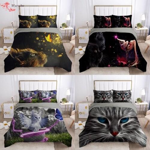 New Cartoon Cat Bedding Sets Soft Kawaii Comforter Bedding Cover For Women Girl King Twin Queen Size Duvet Cover No Bed Sheets